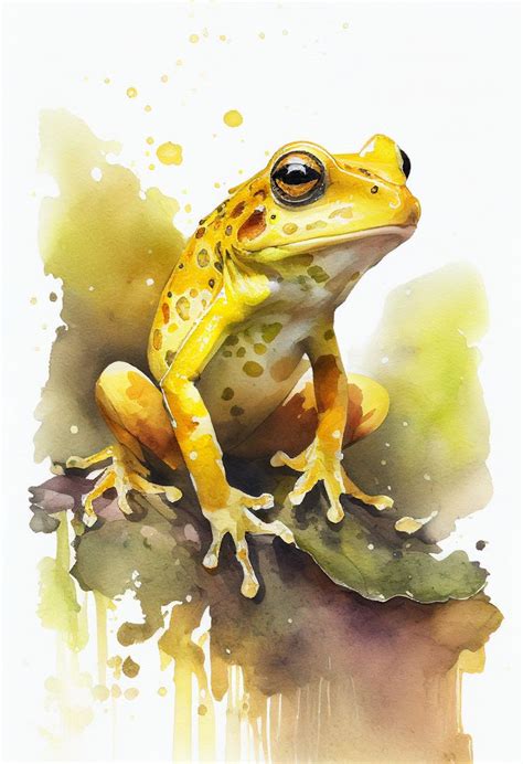 Hand Painted Yellow Frog Portrait Animal Illustration Art