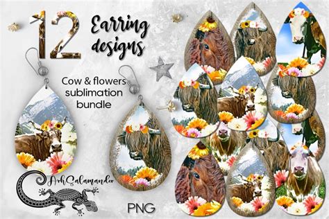 Cow Flowers Western Teardrop Earring Sublimation Bundle