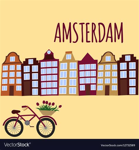 Amsterdam City Flat Art Travel Landmark Royalty Free Vector