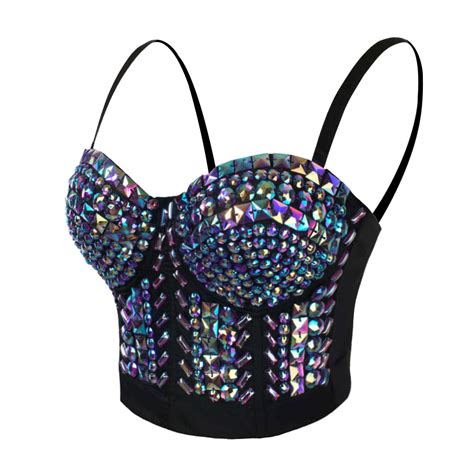 Rhinestone Pearls Diamond Push Up Bustier Crop Top Fancymake