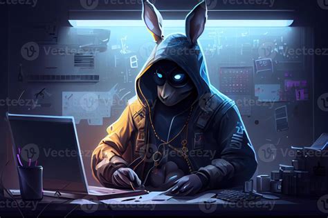 Hacker Rabbit Working Job Profession Illustration Ai Generated