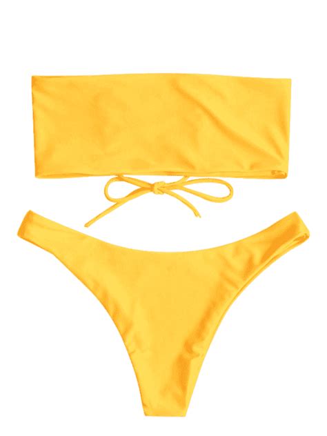 Back Lace Up Bandeau Bikini Set MUSTARD M Bandeau Bikini Set Bikini