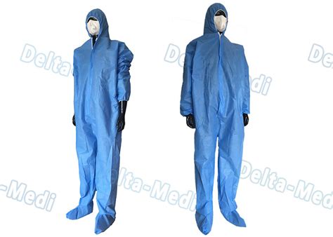 Safe Disposable Coverall Suit Sms Disposable Blue Coveralls With Hood