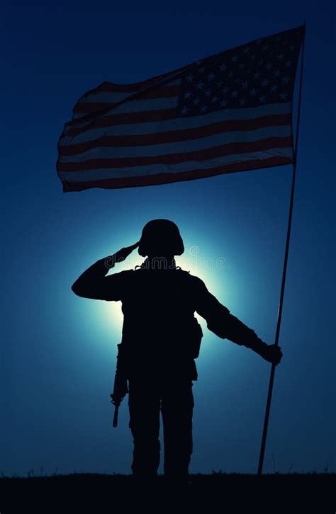 Silhouette Of Saluting Us Army Soldier With Flag Stock Photo Image Of