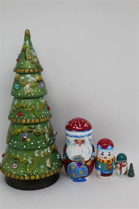 Nesting Doll Matryoshka Green Christmas Tree With Santa Etsy