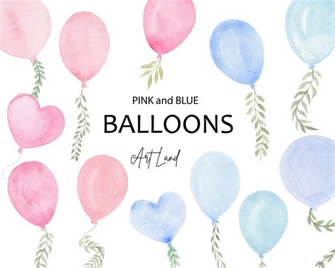 Watercolor Balloons Clipart Pink And Blue Watercolor Balloon Etsy Uk