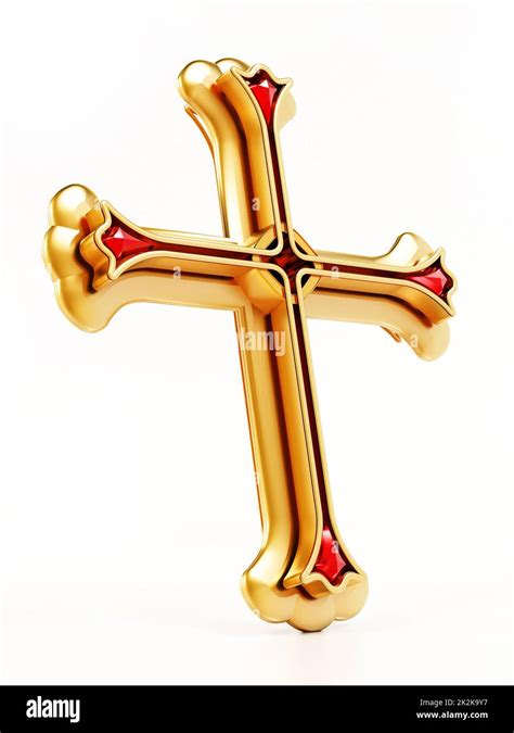 Gold Cross Isolated On White Background 3d Illustration Stock Photo