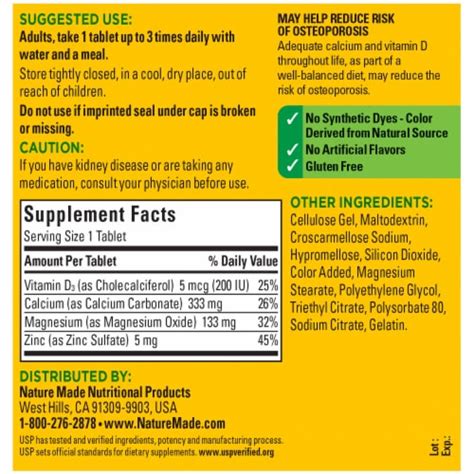 Nature Made® Calcium Magnesium Zinc D3 Tablets 300 Ct Kroger