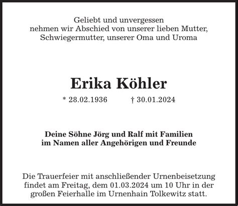 Erika Köhler Traueranzeige Sächsische Zeitung