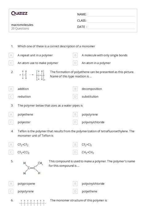 50 Macromolecules Worksheets On Quizizz Free Printable