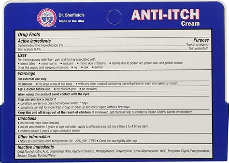 Dr Sheffield Anti Itch Cream 1 25 Oz Histamine Blocker For Fast Relief