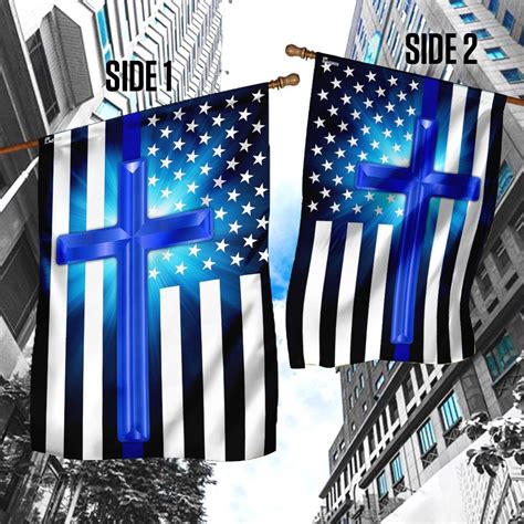 Thin Blue Line Christian Cross Flag Flagwix