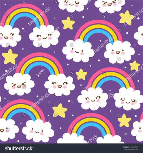 Seamless Pattern Cute Cartoon Clouds Rainbows Stock Vector Royalty