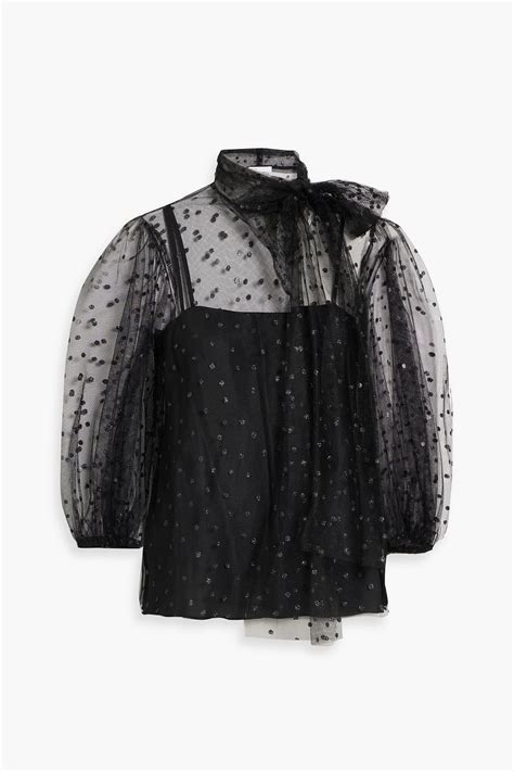 Redvalentino Pussy Bow Glittered Tulle Blouse The Outnet