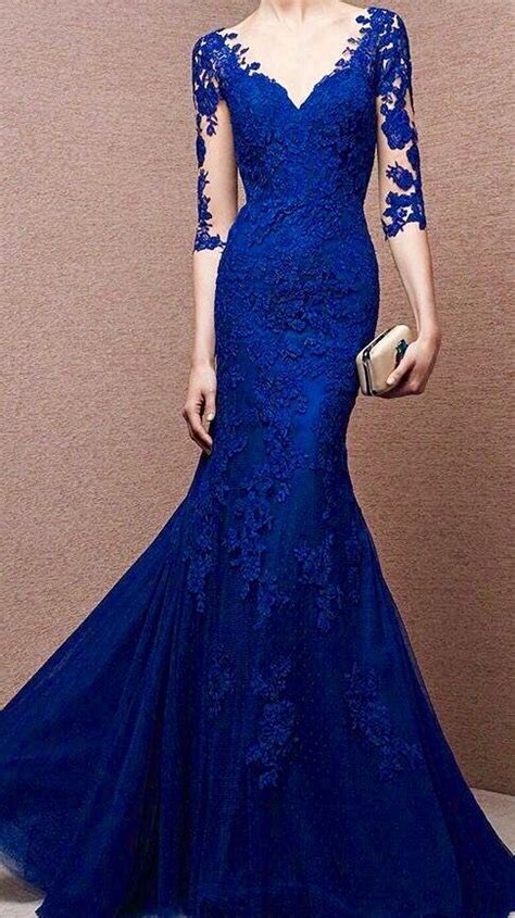 Encaje Con Corte Sirena Lace Evening Gowns Blue Evening Dresses