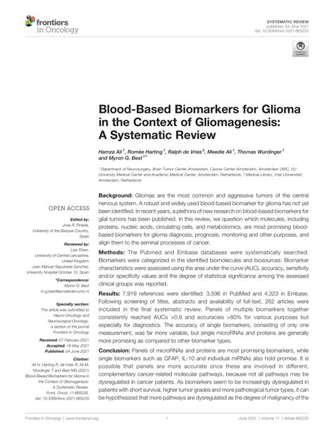 PDF Blood Based Biomarkers For Glioma In The Context Of Gliomagenesis