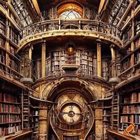 Steampunk Library With Spiral Staircase And Portal On Craiyon