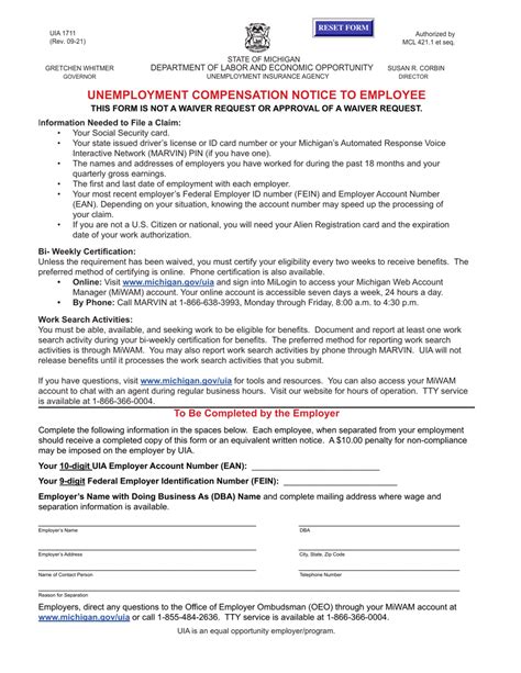 Form Uia1711 Download Fillable Pdf Or Fill Online Unemployment Compensation Notice To Employee