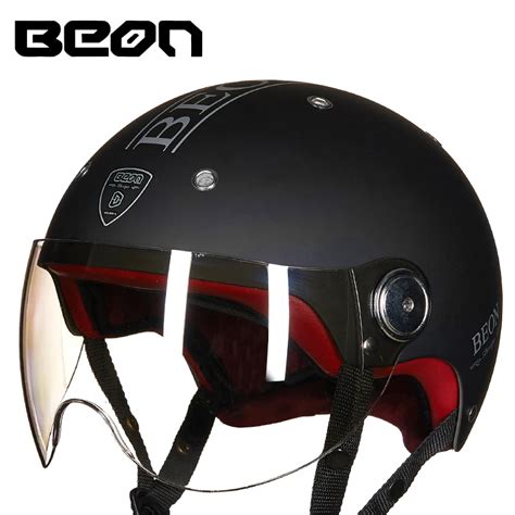 BEON motosiklet kask erkekler kadınlar siyah Retro Vintage Biker