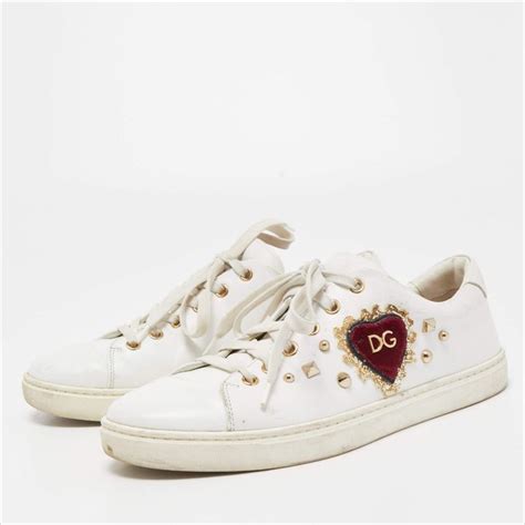 Dolce And Gabbana White Leather Embellished Heart Portofino Sneakers Size 39 Luxury Closet Luxury