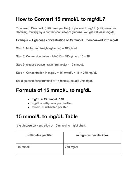 How To Convert Mmol L To Mg Dl