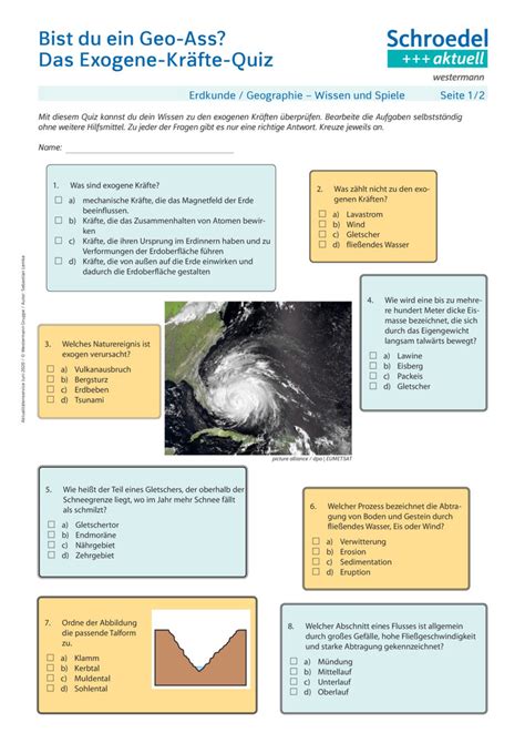 Bist Du Ein Geo Ass Das Exogene Kr Fte Quiz Erdkunde Geographie