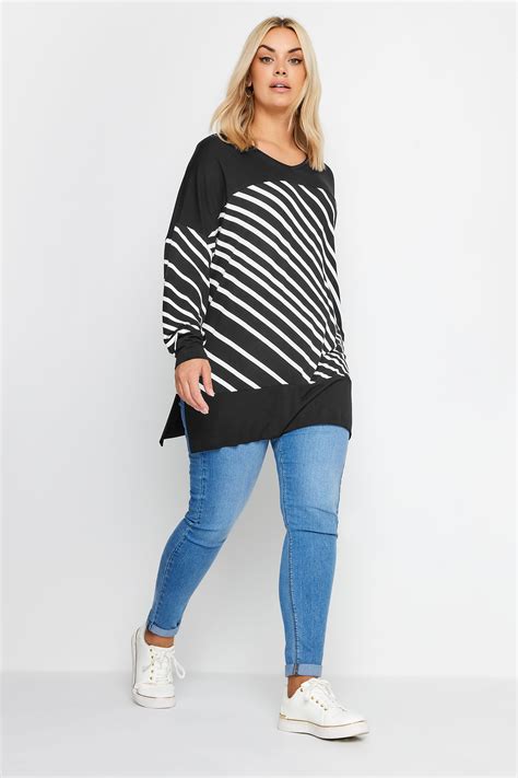 Yours Plus Size Black Striped Print Top Yours Clothing