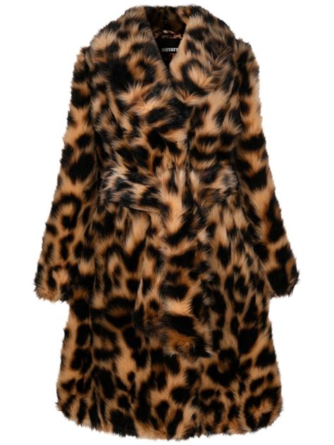 Rotate Birger Christensen Belted Leopard Print Faux Fur Coat In Honey