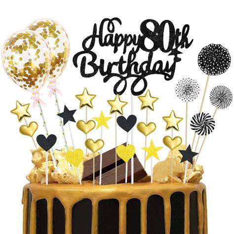 Buy Th Birthday Cake Topper Black Gold Glitter Happy Th Birthday