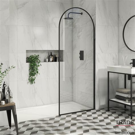 S8 Black Arched Wetroom Panels Shower Screen Wet Rooms Walk In