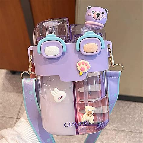 Amazon PEXIZUAN Kawaii Bear Water Bottle With Straw Sport Plastic