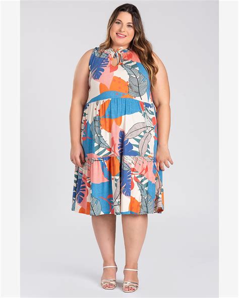 Riachuelo Vestido Plus Size Malha De Viscose C Babados Amarração