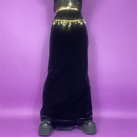 Vintage Black Velvet Maxi Skirt S Whimsigoth Depop