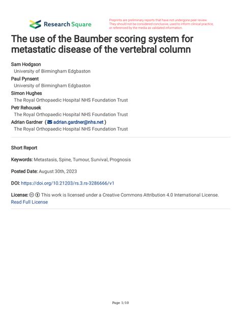 Pdf The Use Of The Baumber Scoring System For Metastatic Disease Of