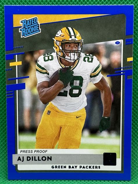 2020 Panini Donruss Rated Rookie Press Proof Blue 324 AJ Dillon RC