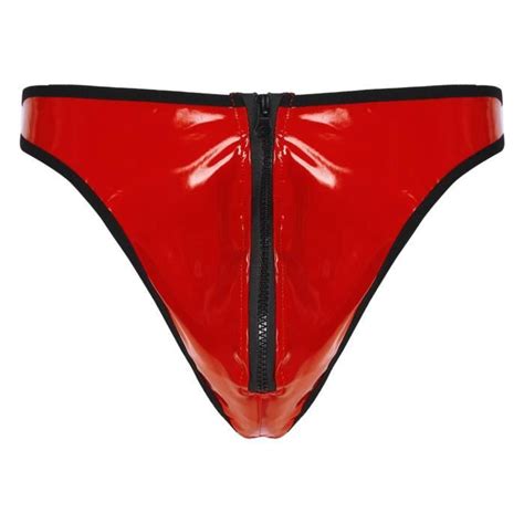 Iixpin String Sexy Homme Ouvert Zipp Slip Cuir Verni Jockstrap Gay