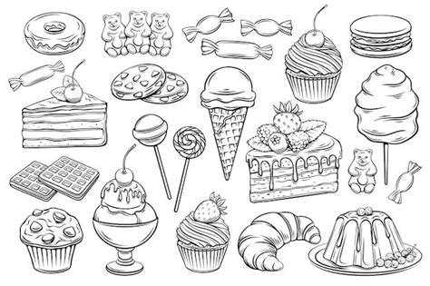 Кондитерские изделия и сладости иконы | Премиум векторы | Tatuagem de ...