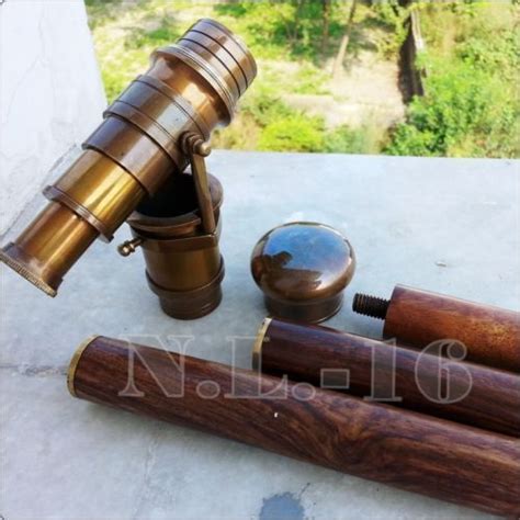 Vintage Brass Telescope Handle Wooden Walking Stick Cane Spyglass