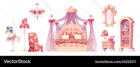 Pink Bedroom Princess Room Furniture Set Vector Image