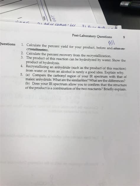 Post Laboratory Questions Uestions 1 Calculate The Chegg