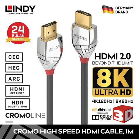 Jual Kabel HDMI 2 0 LINDY 1M High Speed 8K 4K 120hz HDR Cromo Cable