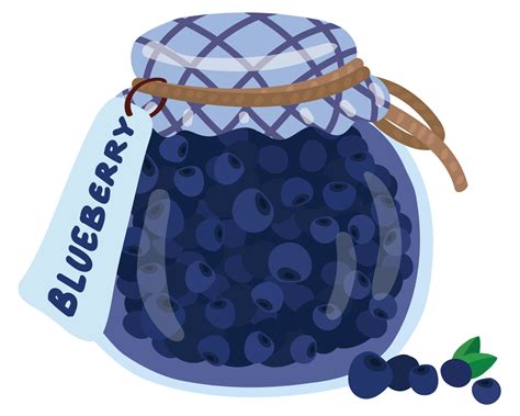 Blueberry Jam In A Jar With The Inscription Hand Drawn Vector