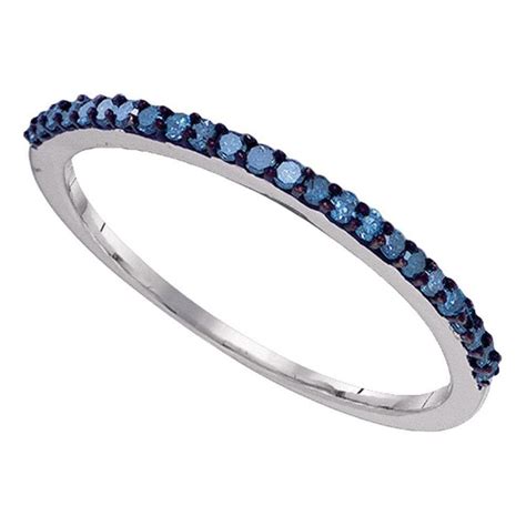 10kt White Gold Womens Round Blue Color Enhanced Diamond Band Ring 15