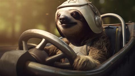 Premium AI Image Sloth Rides A Race Car Generative AI