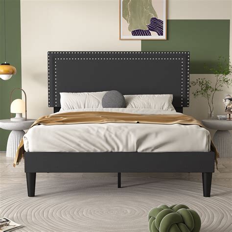 VECELO Queen Size Platform Bed Frame Modern Upholstered Bed Frame With