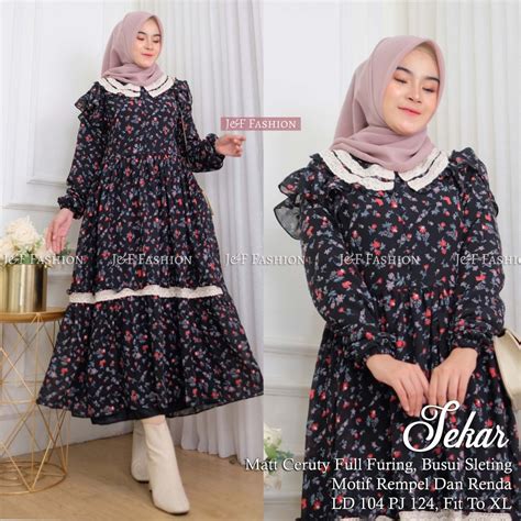 Jual Midi Dress Wanita Motif Bunga Sekar Korean Style Kekinian Matt