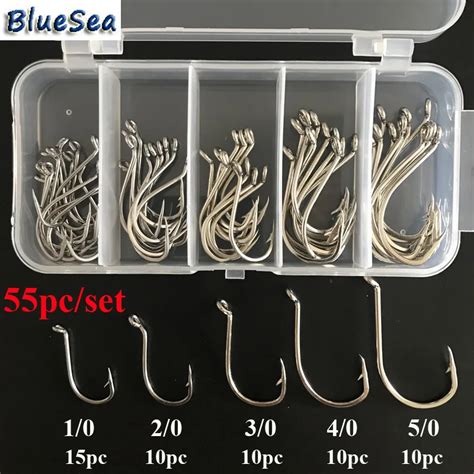 BlueSea 55pcs Set 92554 Stainless Steel Offset Octopus Fish Hooks Long