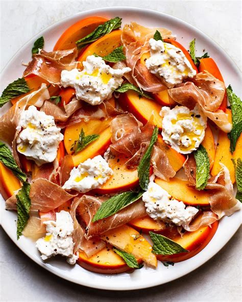 Sweet Fuyu Persimmon With Ribbons Of Savory Prosciutto Creamy Burrata