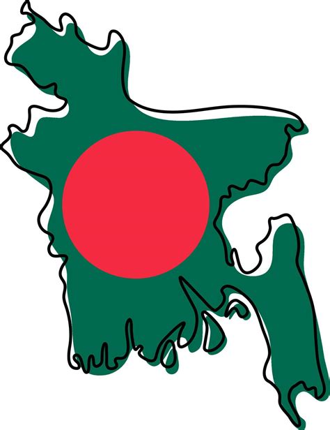 Stylized Outline Map Of Bangladesh With National Flag Icon Flag Color