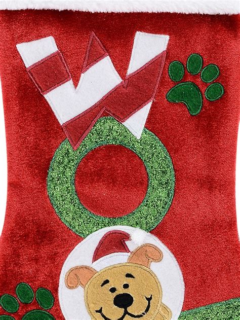 Red Velvet Woof Paws And Puppy Embroidered Christmas Dog Stocking 48cm